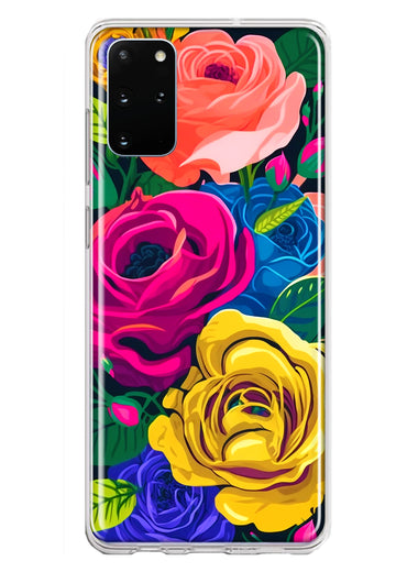 Samsung Galaxy S20 Plus Vintage Pastel Abstract Colorful Pink Yellow Blue Roses Double Layer Phone Case Cover