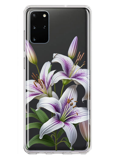 Samsung Galaxy S20 Plus White Lavender Lily Purple Flowers Floral Hybrid Protective Phone Case Cover