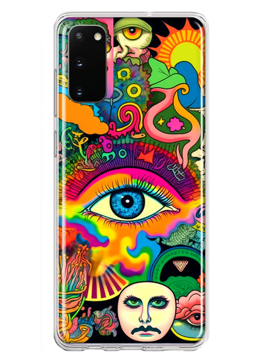 Samsung Galaxy S20 Neon Rainbow Psychedelic Trippy Hippie Multiple Eyes Hybrid Protective Phone Case Cover