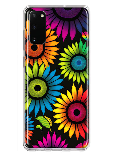 Samsung Galaxy S20 Neon Rainbow Glow Sunflowers Colorful Floral Pink Purple Double Layer Phone Case Cover