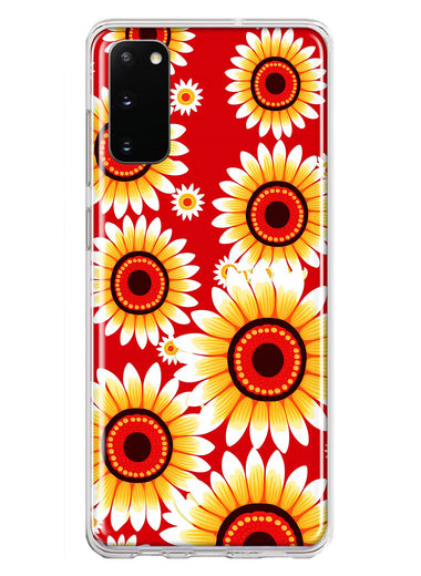 Samsung Galaxy S20 Yellow Sunflowers Polkadot on Red Double Layer Phone Case Cover
