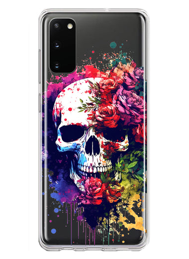 Samsung Galaxy S20 Fantasy Skull Red Purple Roses Hybrid Protective Phone Case Cover