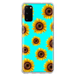 Samsung Galaxy S20 Yellow Sunflowers Polkadot on Turquoise Teal Double Layer Phone Case Cover