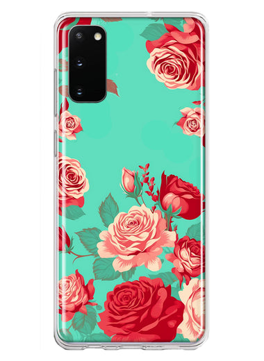 Samsung Galaxy S20 Turquoise Teal Vintage Pastel Pink Red Roses Double Layer Phone Case Cover