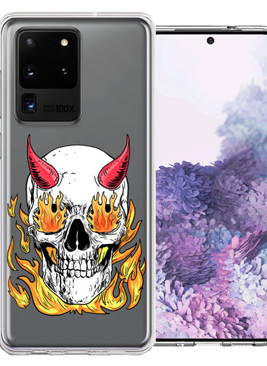 Samsung Galaxy S20 Ultra Flamming Devil Skull Design Double Layer Phone Case Cover