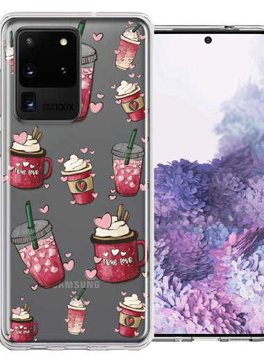 Samsung Galaxy S20 Ultra Coffee Lover Valentine's Hearts Pink Drink Latte Double Layer Phone Case Cover