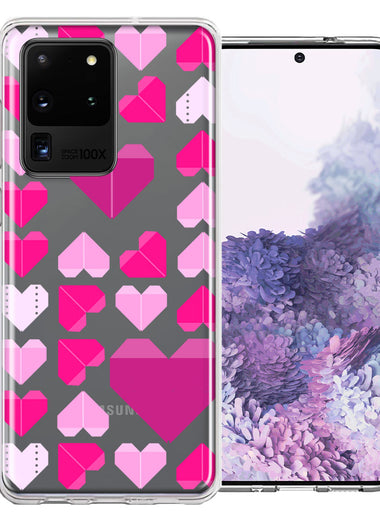 Samsung Galaxy S20 Ultra Pink Purple Origami Valentine's Day Polkadot Hearts Design Double Layer Phone Case Cover