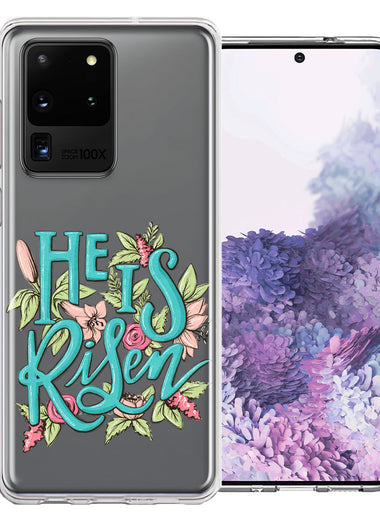 Samsung Galaxy S20 Ultra He Is Risen Text Easter Jesus Christian Flowers Double Layer Phone Case Cover