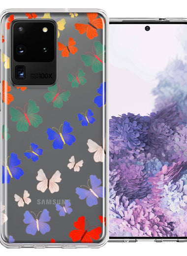 Samsung Galaxy S20 Ultra Colorful Butterflies Design Double Layer Phone Case Cover
