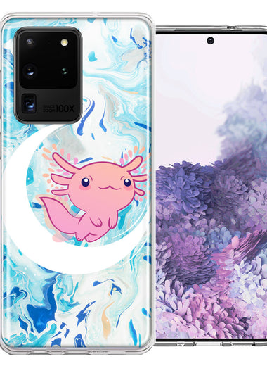 Samsung Galaxy S20 Ultra Pink Axolotl Moon Mable Design Double Layer Phone Case Cover