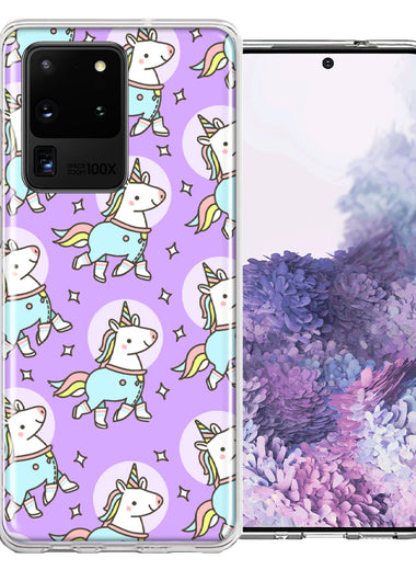 Samsung Galaxy S20 Ultra Cute Unicorns Purple Design Double Layer Phone Case Cover