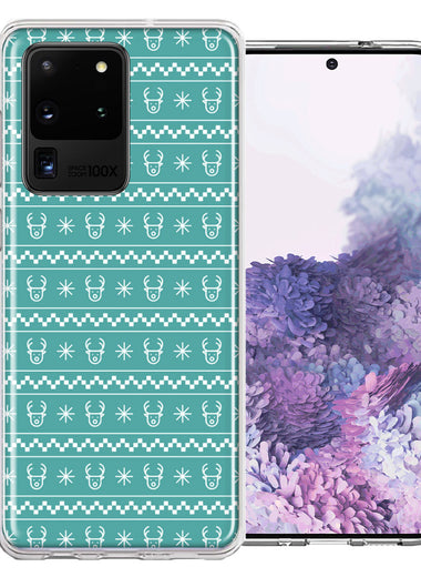 Samsung Galaxy S20 Ultra Teal Christmas Reindeer Pattern Design Double Layer Phone Case Cover