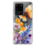 Samsung Galaxy S20 Ultra Spring Summer Flowers Butterfly Purple Blue Lilac Floral Hybrid Protective Phone Case Cover