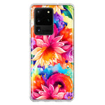 Samsung Galaxy S20 Ultra Watercolor Paint Summer Rainbow Flowers Bouquet Bloom Floral Hybrid Protective Phone Case Cover