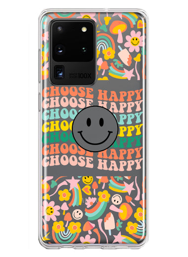 Samsung Galaxy S20 Ultra Choose Happy Smiley Face Retro Vintage Groovy 70s Style Hybrid Protective Phone Case Cover