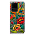 Samsung Galaxy S20 Ultra Colorful Red Orange Folk Style Floral Vibrant Spring Flowers Hybrid Protective Phone Case Cover
