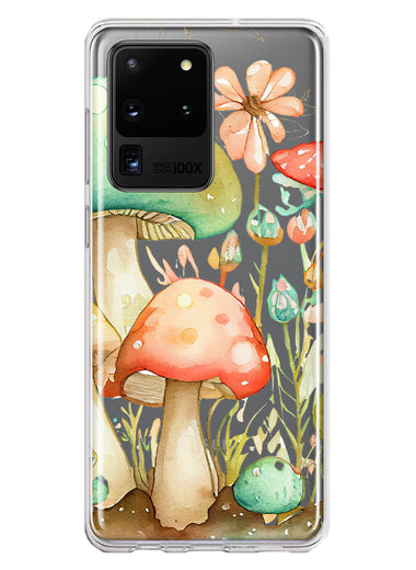 Samsung Galaxy S20 Ultra Fairytale Watercolor Mushrooms Pastel Spring Flowers Floral Hybrid Protective Phone Case Cover