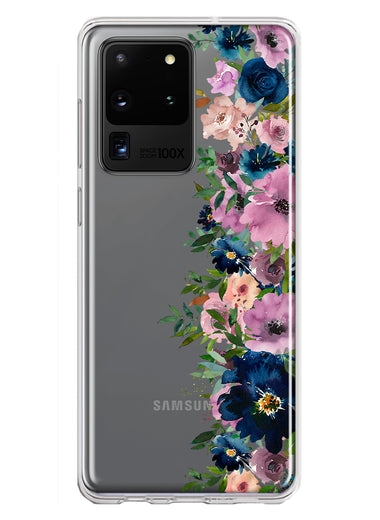 Samsung Galaxy S20 Ultra Navy Blue Summer Watercolor Floral Classic Purple Flowers Hybrid Protective Phone Case Cover