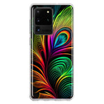 Samsung Galaxy S20 Ultra Neon Rainbow Glow Peacock Feather Hybrid Protective Phone Case Cover