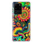 Samsung Galaxy S20 Ultra Neon Rainbow Psychedelic Indie Hippie Sunflowers Hybrid Protective Phone Case Cover