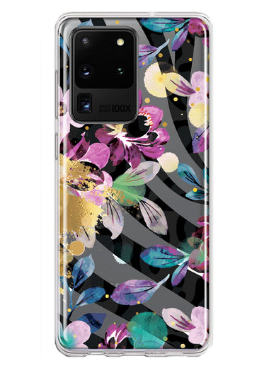 Samsung Galaxy S20 Ultra Zebra Stripes Tropical Flowers Purple Blue Summer Vibes Hybrid Protective Phone Case Cover
