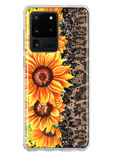 Samsung Galaxy S20 Ultra Yellow Summer Sunflowers Brown Leopard Honeycomb Hybrid Protective Phone Case Cover