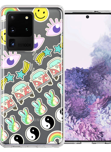 Samsung Galaxy S20 Ultra 70's Yin Yang Hippie Happy Peace Stars Design Double Layer Phone Case Cover