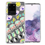 Samsung Galaxy S20 Ultra 70's Yin Yang Hippie Happy Peace Stars Design Double Layer Phone Case Cover