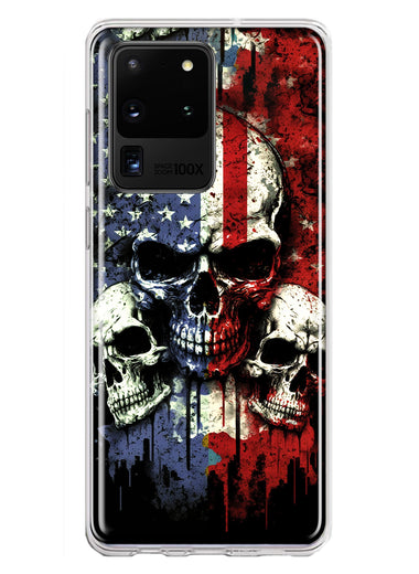 Samsung Galaxy S20 Ultra American USA Flag Skulls Blue Red Double Layer Phone Case Cover