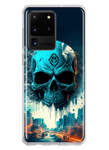 Samsung Galaxy S20 Ultra Blue Apocalypse Cyberpunk Skull Feather Double Layer Phone Case Cover