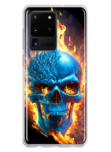 Samsung Galaxy S20 Ultra Blue Flaming Skull Burning Fire Double Layer Phone Case Cover