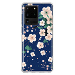 Samsung Galaxy S20 Ultra Kawaii Japanese Pink Cherry Blossom Navy Blue Hybrid Protective Phone Case Cover