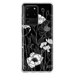 Samsung Galaxy S20 Ultra Line Drawing Art White Floral Flowers Hybrid Protective Phone Case Cover