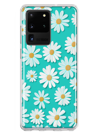 Samsung Galaxy S20 Ultra Turquoise Teal White Daisies Cute Daisy Polka Dots Double Layer Phone Case Cover