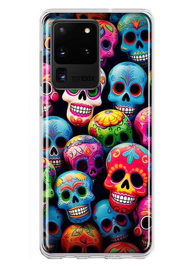 Samsung Galaxy S20 Ultra Halloween Spooky Colorful Day of the Dead Skulls Hybrid Protective Phone Case Cover