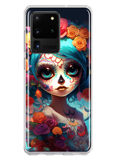 Samsung Galaxy S20 Ultra Halloween Spooky Colorful Day of the Dead Skull Girl Hybrid Protective Phone Case Cover