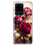 Samsung Galaxy S20 Ultra Romantic Elegant Gold Marble Red Roses Double Layer Phone Case Cover