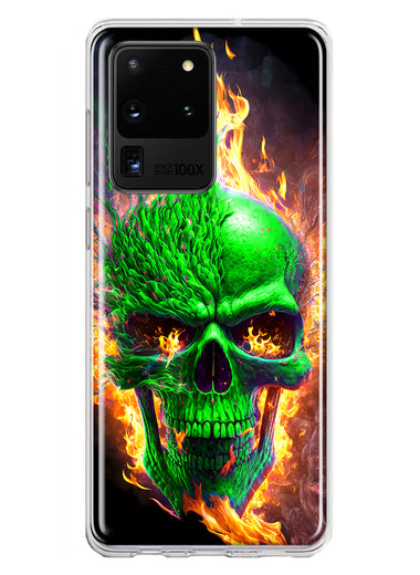 Samsung Galaxy S20 Ultra Green Flaming Skull Burning Fire Double Layer Phone Case Cover