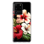 Samsung Galaxy S20 Ultra Pink Red Hibiscus Wild Flowers Floral Hybrid Protective Phone Case Cover