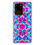 Samsung Galaxy S20 Ultra Pink Blue Vintage Hippie Tie Dye Flowers Hybrid Protective Phone Case Cover