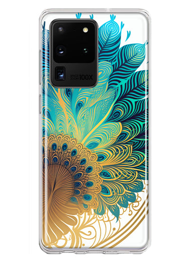 Samsung Galaxy S20 Ultra Mandala Geometry Abstract Peacock Feather Pattern Hybrid Protective Phone Case Cover