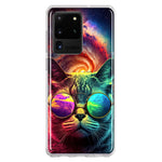 Samsung Galaxy S20 Ultra Neon Rainbow Galaxy Cat Hybrid Protective Phone Case Cover