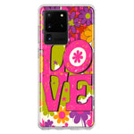 Samsung Galaxy S20 Ultra Pink Daisy Love Graffiti Painting Art Hybrid Protective Phone Case Cover
