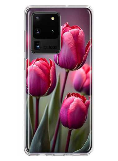 Samsung Galaxy S20 Ultra Pink Tulip Flowers Floral Hybrid Protective Phone Case Cover