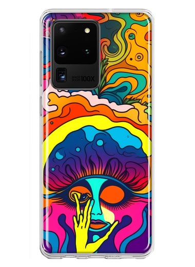 Samsung Galaxy S20 Ultra Neon Rainbow Psychedelic Trippy Hippie Big Brain Hybrid Protective Phone Case Cover