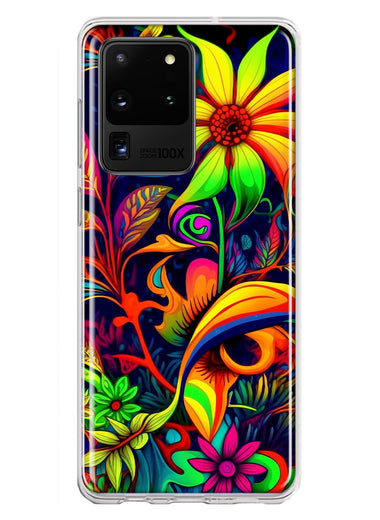 Samsung Galaxy S20 Ultra Neon Rainbow Psychedelic Trippy Hippie Daisy Flowers Hybrid Protective Phone Case Cover