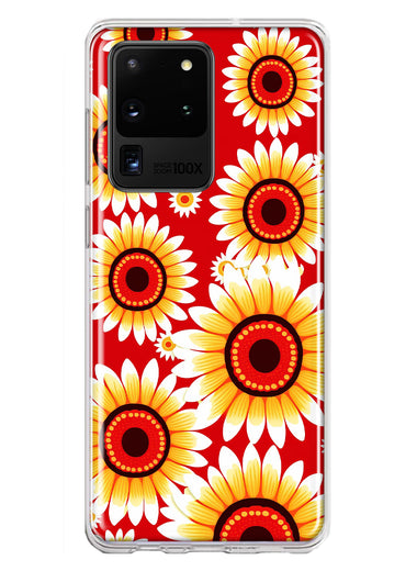 Samsung Galaxy S20 Ultra Yellow Sunflowers Polkadot on Red Double Layer Phone Case Cover