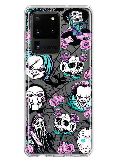 Samsung Galaxy S20 Ultra Roses Halloween Spooky Horror Characters Spider Web Hybrid Protective Phone Case Cover