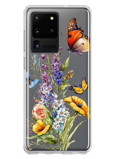 Samsung Galaxy S20 Ultra Yellow Purple Spring Flowers Butterflies Floral Hybrid Protective Phone Case Cover
