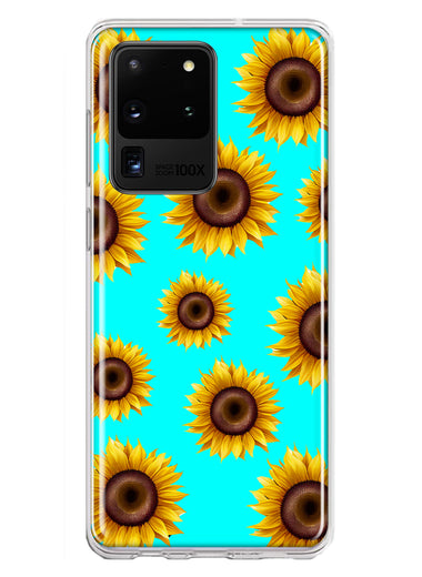 Samsung Galaxy S20 Ultra Yellow Sunflowers Polkadot on Turquoise Teal Double Layer Phone Case Cover
